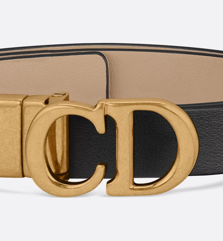 Dior Reversible Saddle Belt Black and Powder Beige Smooth Calfskin