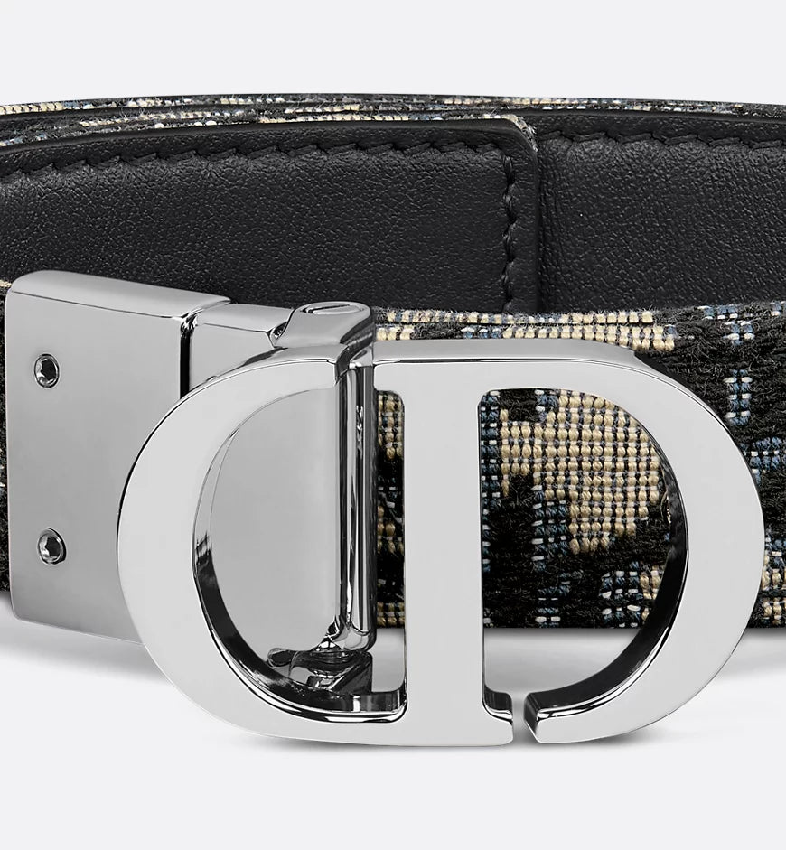 Dior 30 Montaigne Reversible Belt Blue Smooth Calfskin and Dior Oblique Jacquard