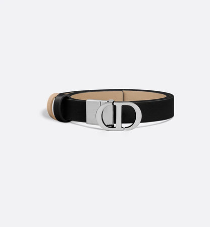 Dior 30 Montaigne Reversible Belt Black and Biscuit Smooth Calfskin