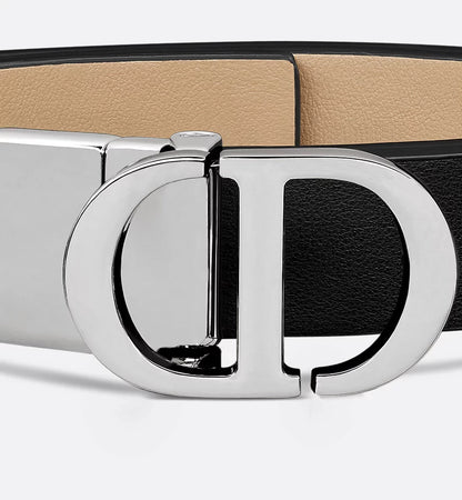 Dior 30 Montaigne Reversible Belt Black and Biscuit Smooth Calfskin