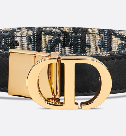 Dior 30 Montaigne Reversible Belt Blue Smooth Calfskin and Dior Oblique Jacquard