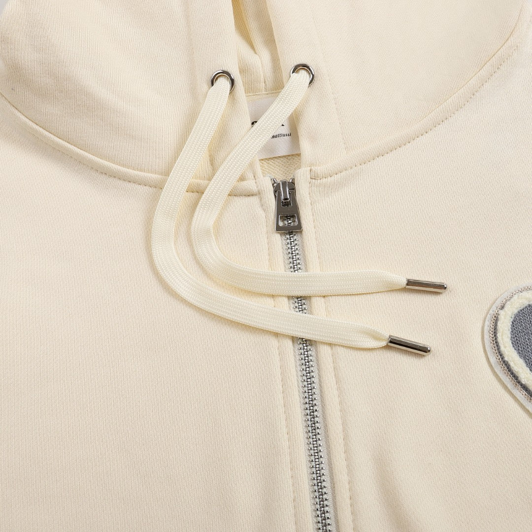 Ami Paris Hoodie Zip Up Beige