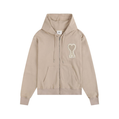 Ami Paris Hoodie Zip Up Brown