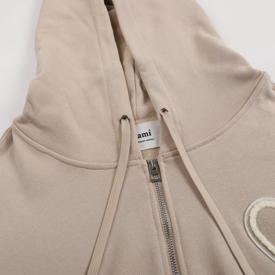 Ami Paris Hoodie Zip Up Brown