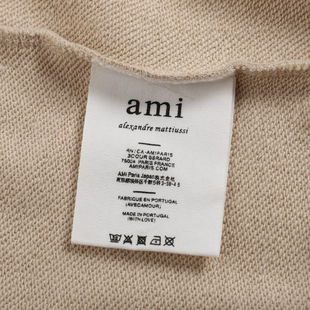 Ami Paris Hoodie Zip Up Brown