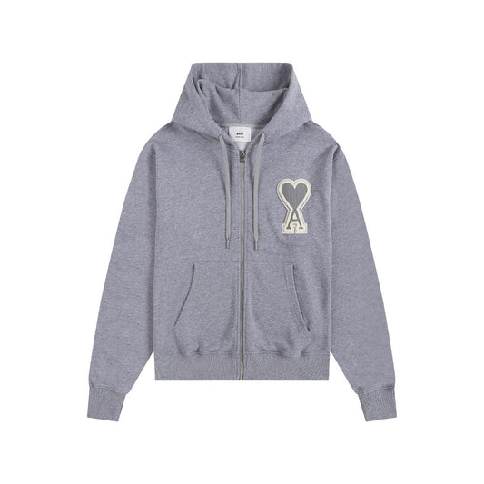 Ami Paris Hoodie Zip Up Grey