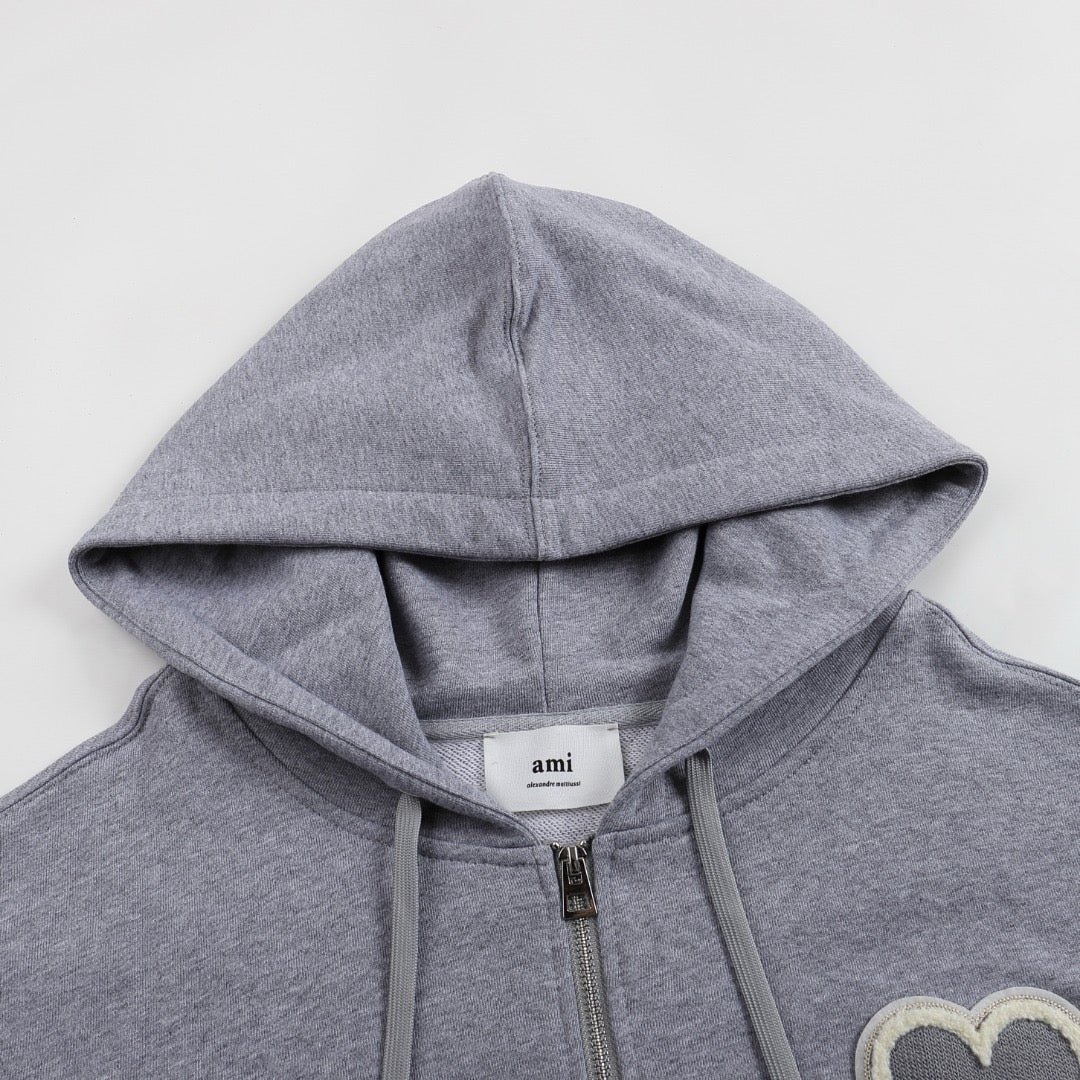 Ami Paris Hoodie Zip Up Grey