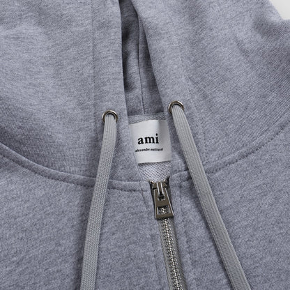 Ami Paris Hoodie Zip Up Grey