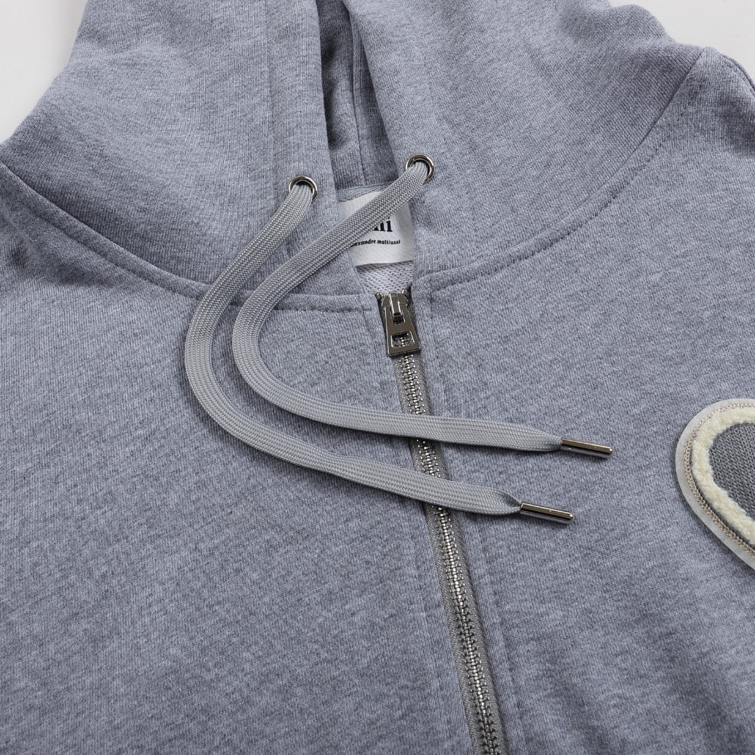 Ami Paris Hoodie Zip Up Grey