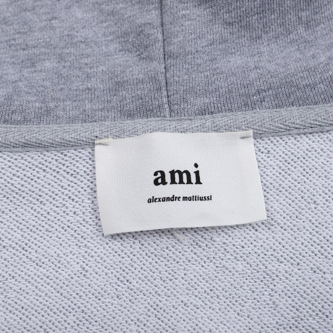 Ami Paris Hoodie Zip Up Grey