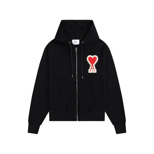 Ami Paris Hoodie Zip Up Black/Red Logo