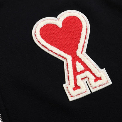 Ami Paris Hoodie Zip Up Black/Red Logo