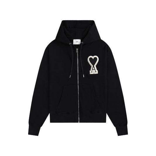 Ami Paris Hoodie Zip Up Black/White Logo