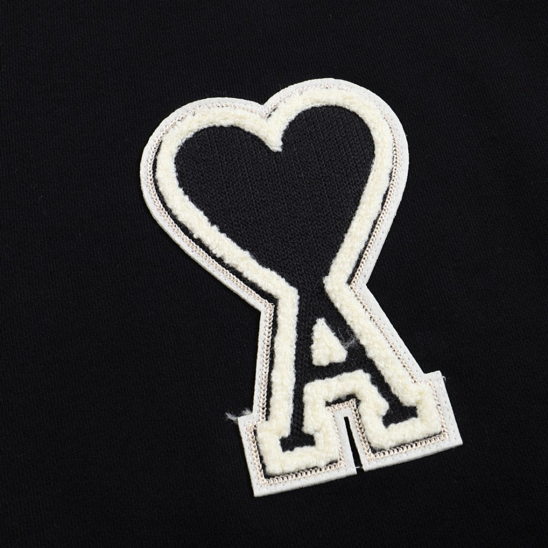 Ami Paris Hoodie Zip Up Black/White Logo