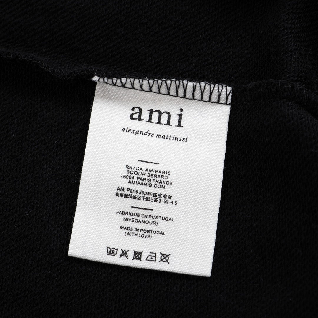 Ami Paris Hoodie Zip Up Black/White Logo