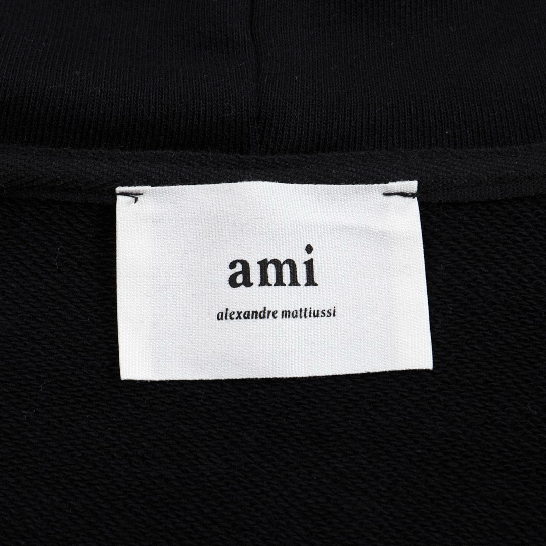 Ami Paris Hoodie Zip Up Black/White Logo