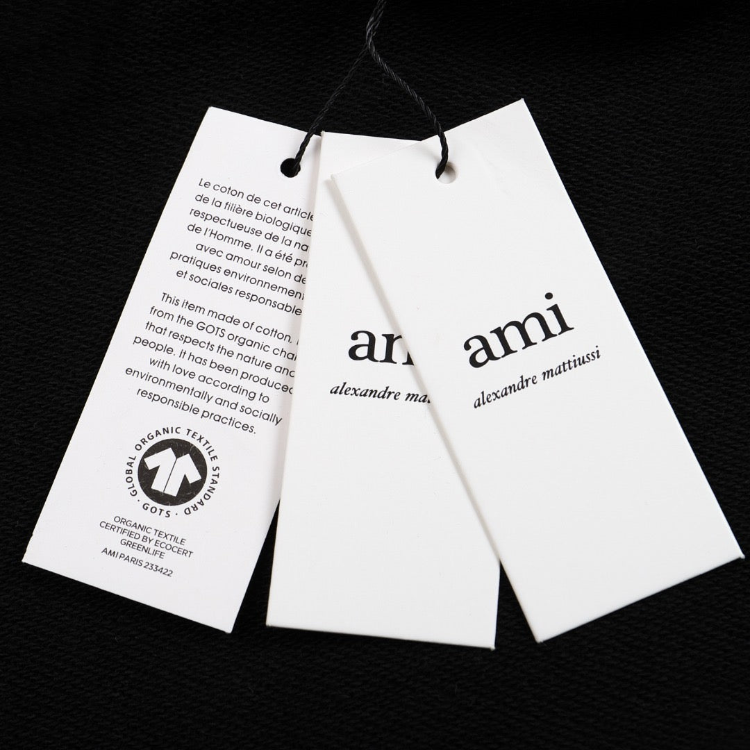 Ami Paris Hoodie Zip Up Black/White Logo