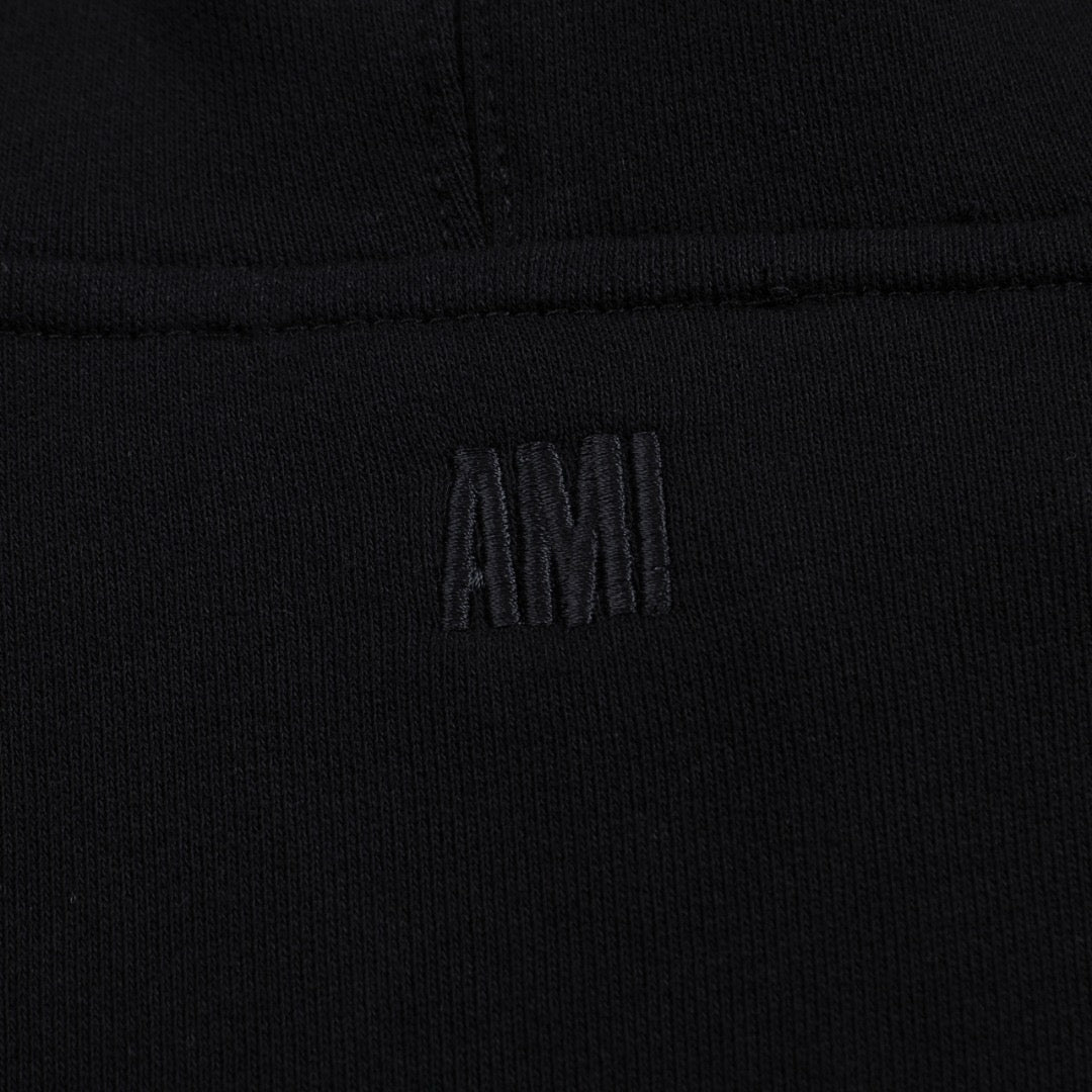 Ami Paris Hoodie Zip Up Black/White Logo