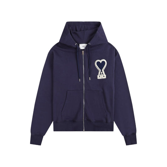 Ami Paris Hoodie Zip Up Dark Blue