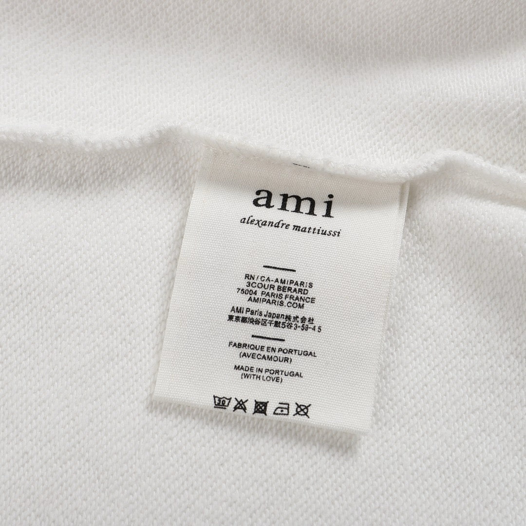 Ami Paris Hoodie Zip Up White/Red Logo