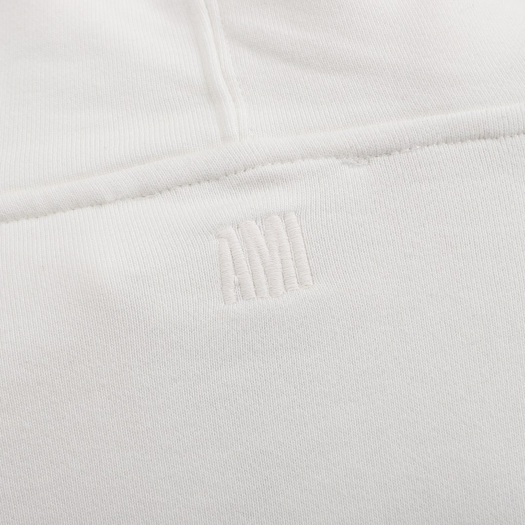 Ami Paris Hoodie Zip Up White/Red Logo