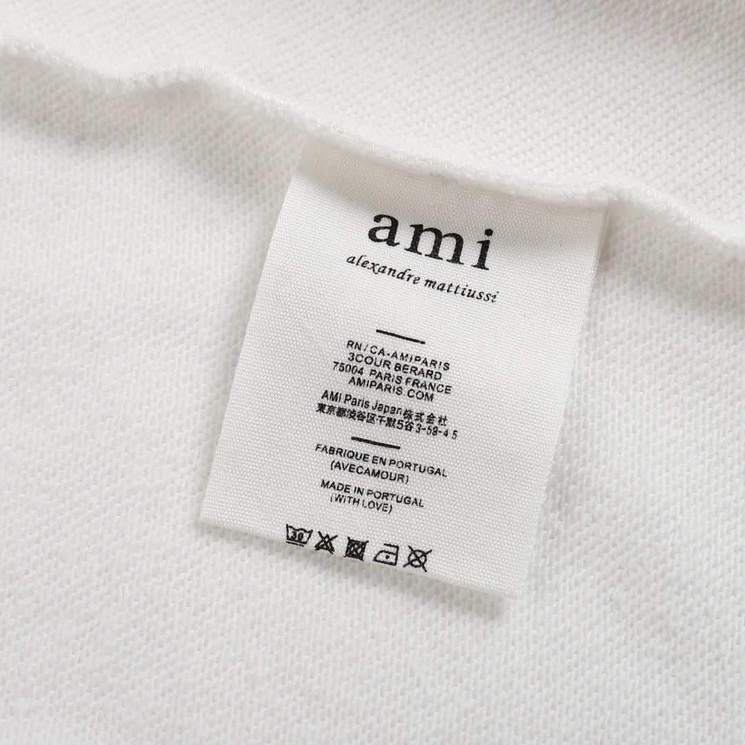 Ami Paris Hoodie Zip Up White/Black Logo