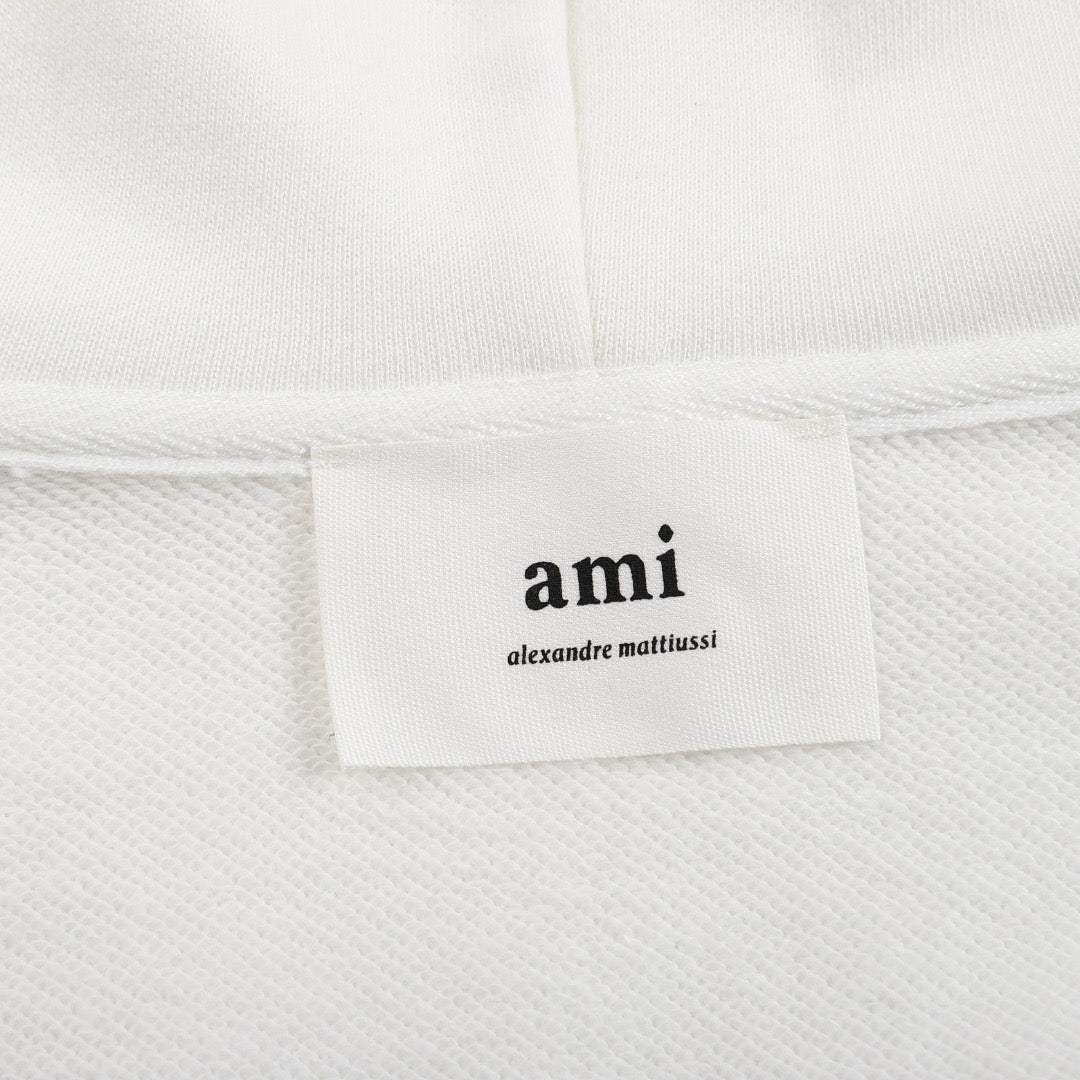 Ami Paris Hoodie Zip Up White/Black Logo