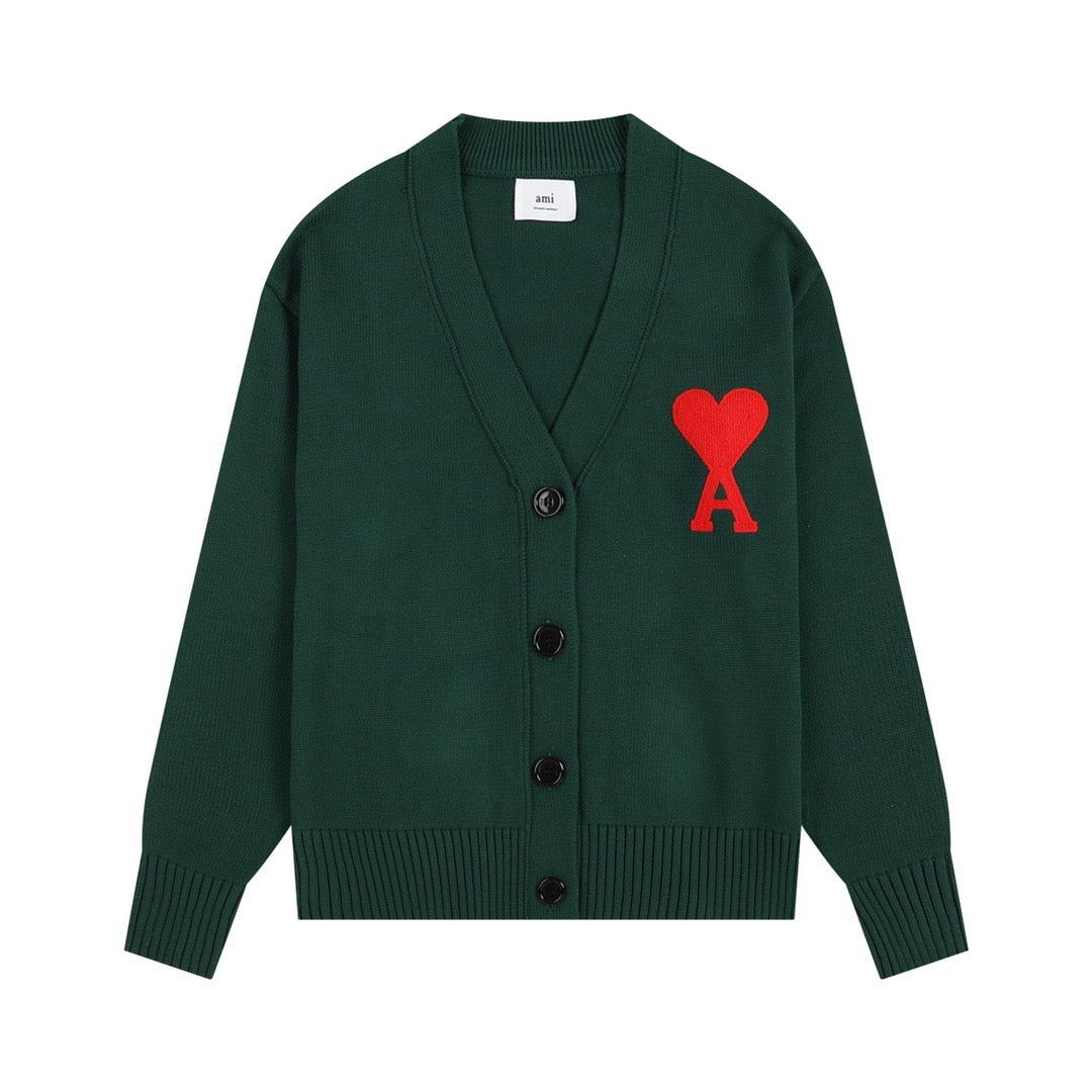 Ami Paris Sweater Green/Red Logo