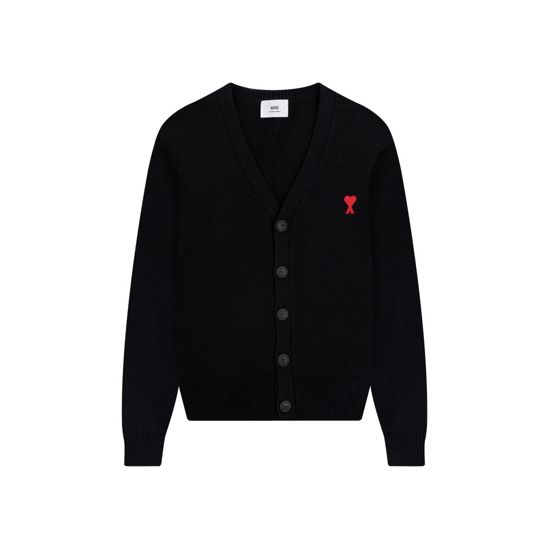 Ami Paris Ami De Coeur Extrafine Merino Wool Cardigan Black/Red