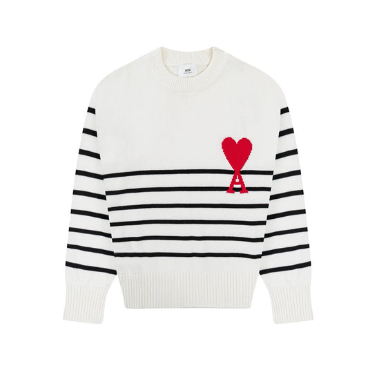 Ami Paris Ami De Coeur Striped Sweater White/Black/Red