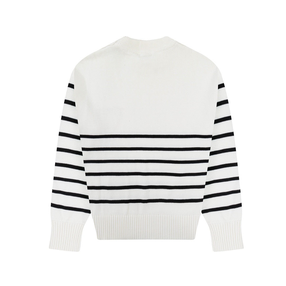 Ami Paris Ami De Coeur Striped Sweater White/Black/Red