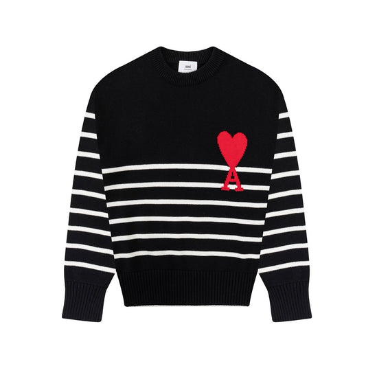 Ami Paris Ami De Coeur Striped Sweater Black/White/Red