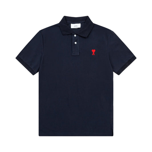 Ami Paris Small Red Ami De Coeur Polo Shirt Dark Blue