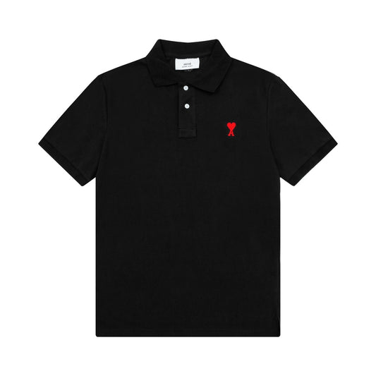 Ami Paris Small Red Ami De Coeur Polo Shirt Black