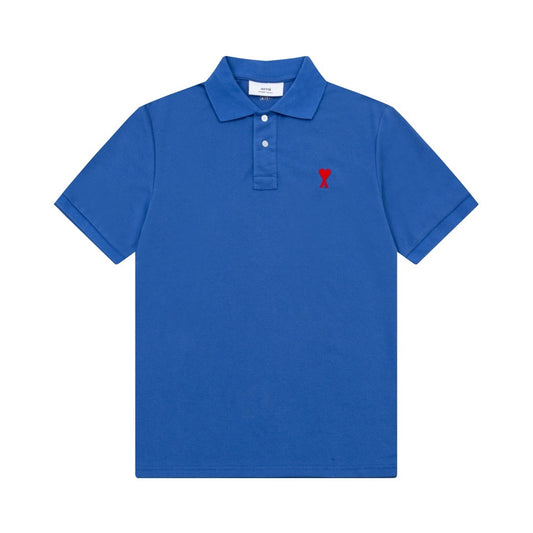 Ami Paris Small Red Ami De Coeur Polo Shirt Blue