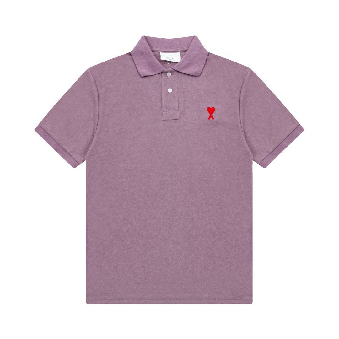 Ami Paris Small Red Ami De Coeur Polo Shirt Purple