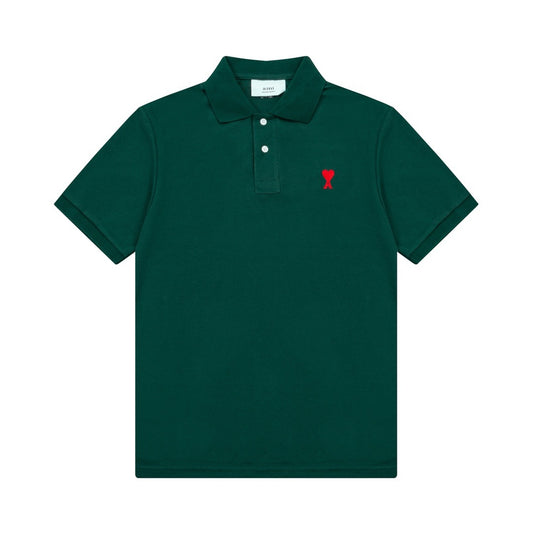 Ami Paris Small Red Ami De Coeur Polo Shirt Green