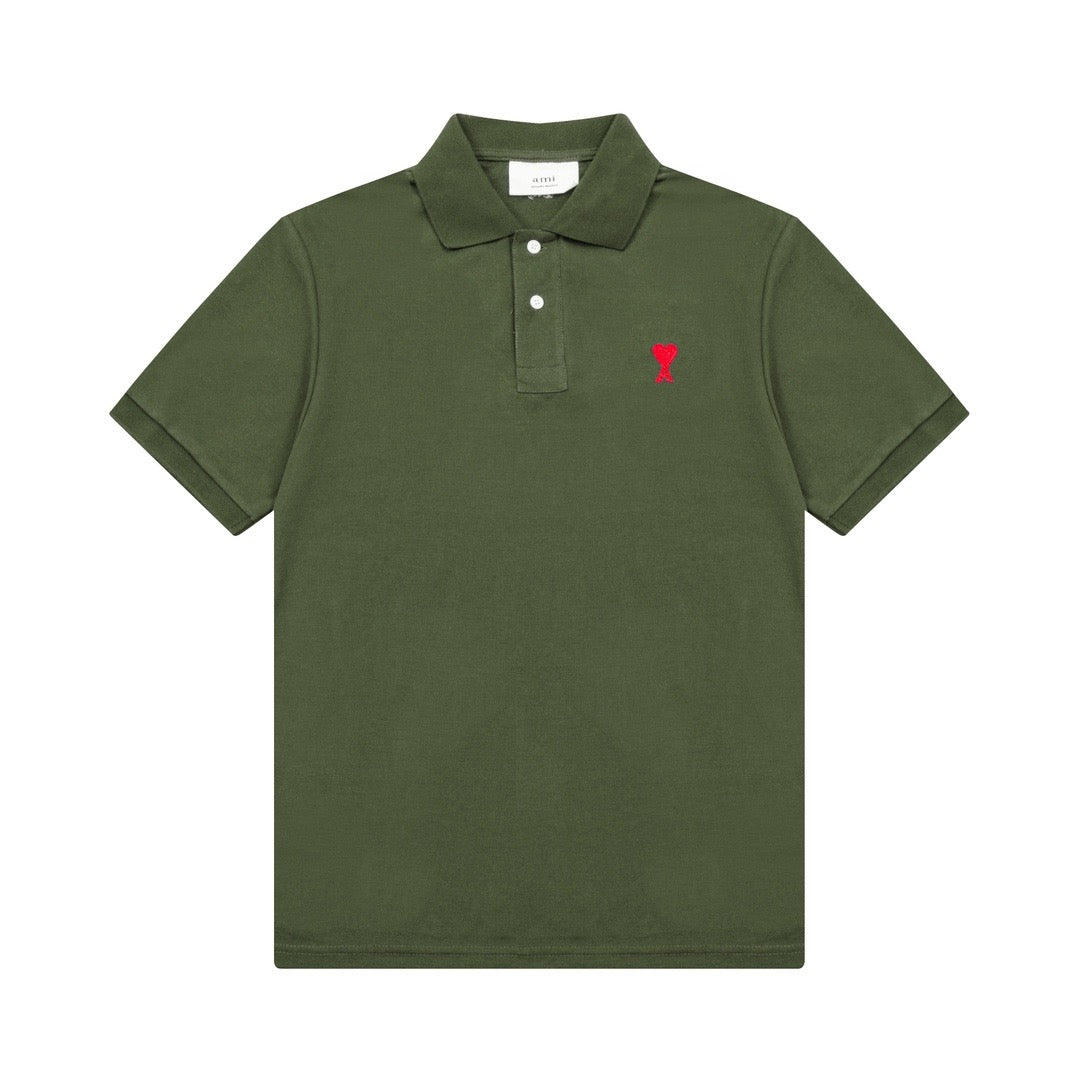 Ami Paris Small Red Ami De Coeur Polo Shirt Light Green