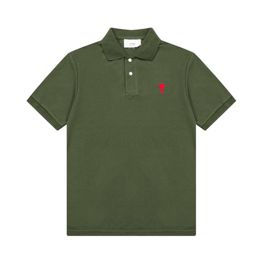 Ami Paris Small Red Ami De Coeur Polo Shirt Light Green