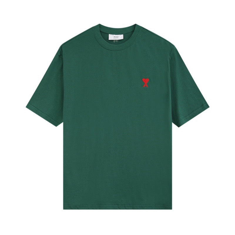 Ami Paris Small Red Ami De Coeur T-shirt Green