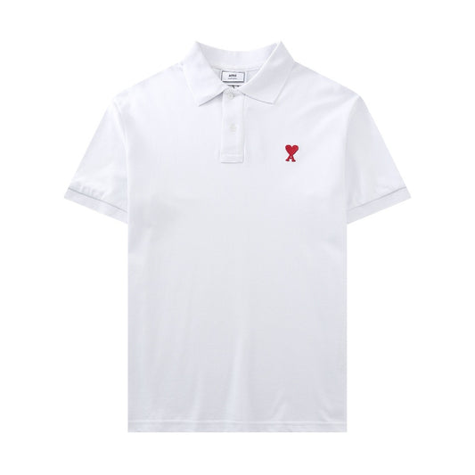 Ami Paris Small Red Ami De Coeur Polo Shirt White