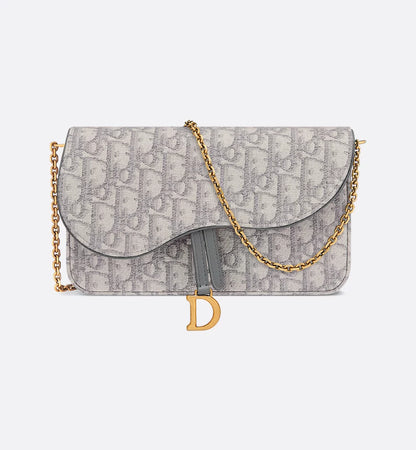 Saddle Pouch with Chain Gray Dior