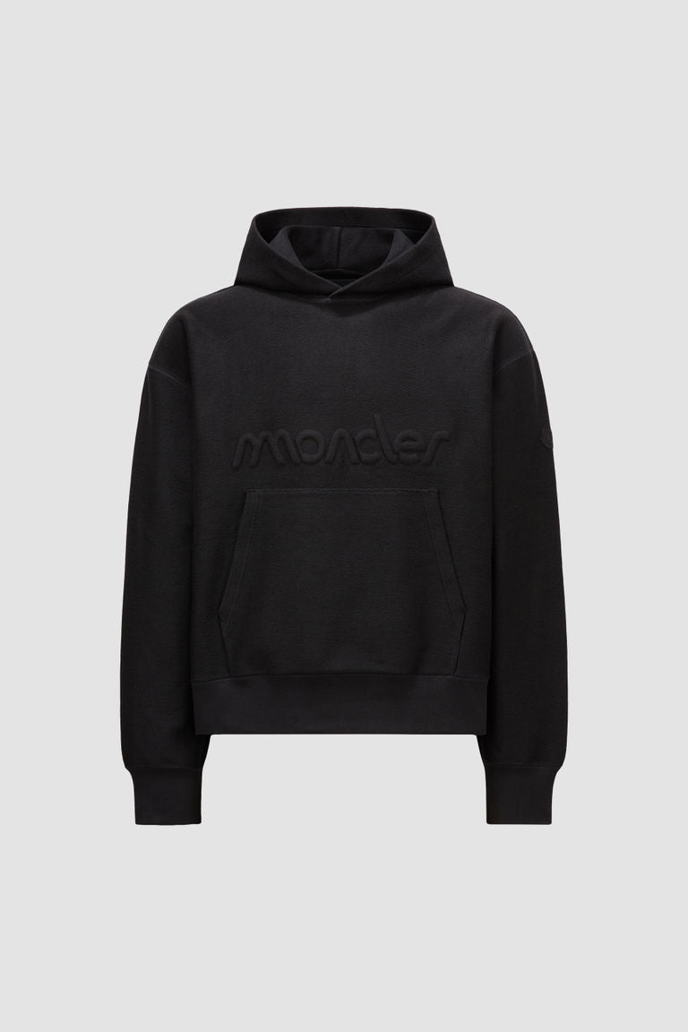 Embossed Logo Hoodie Men Black