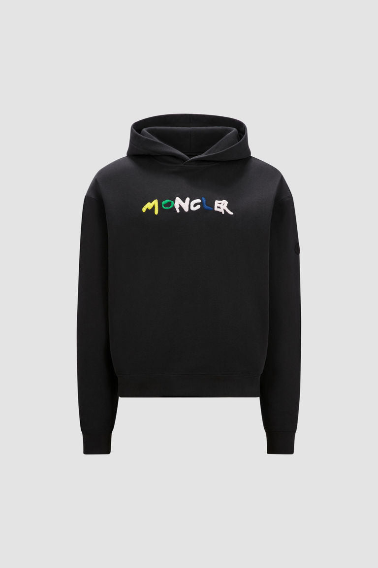 Embroidered Logo Hoodie Men Black