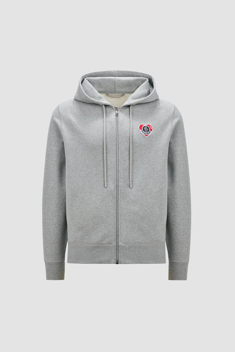 Heart Logo Zip-Up Hoodie Men Light Grey