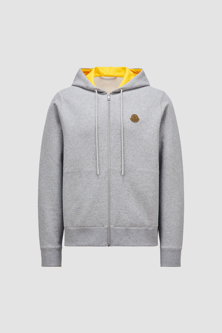 Logo Patch Zip-Up Hoodie Men Light Grey