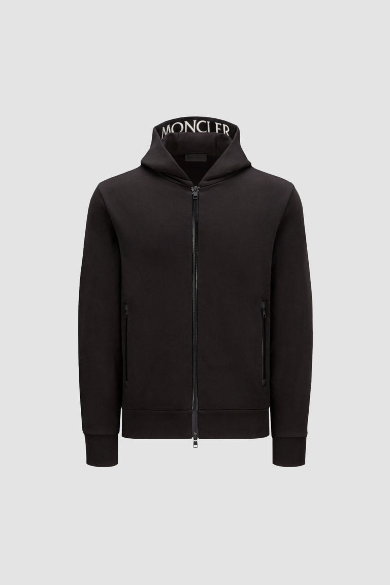 Logo Zip Up Hoodie Men Black