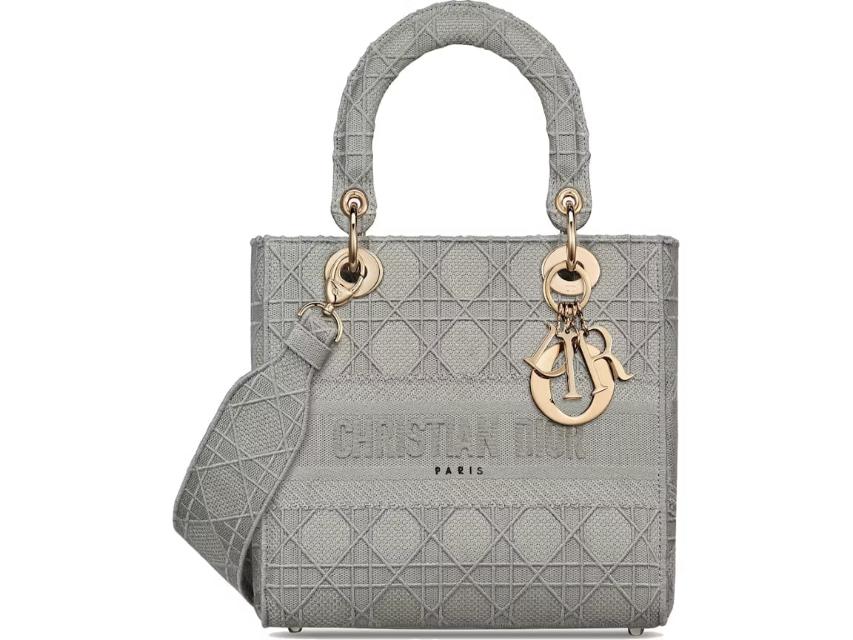 Dior Medium Lady D-Lite Bag Gray Cannage Embroidery