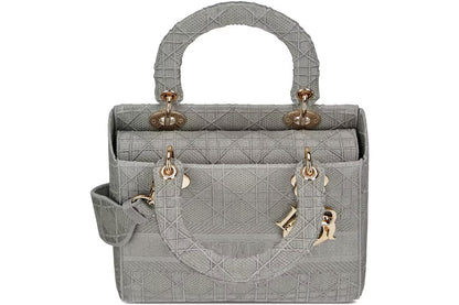 Dior Medium Lady D-Lite Bag Gray Cannage Embroidery