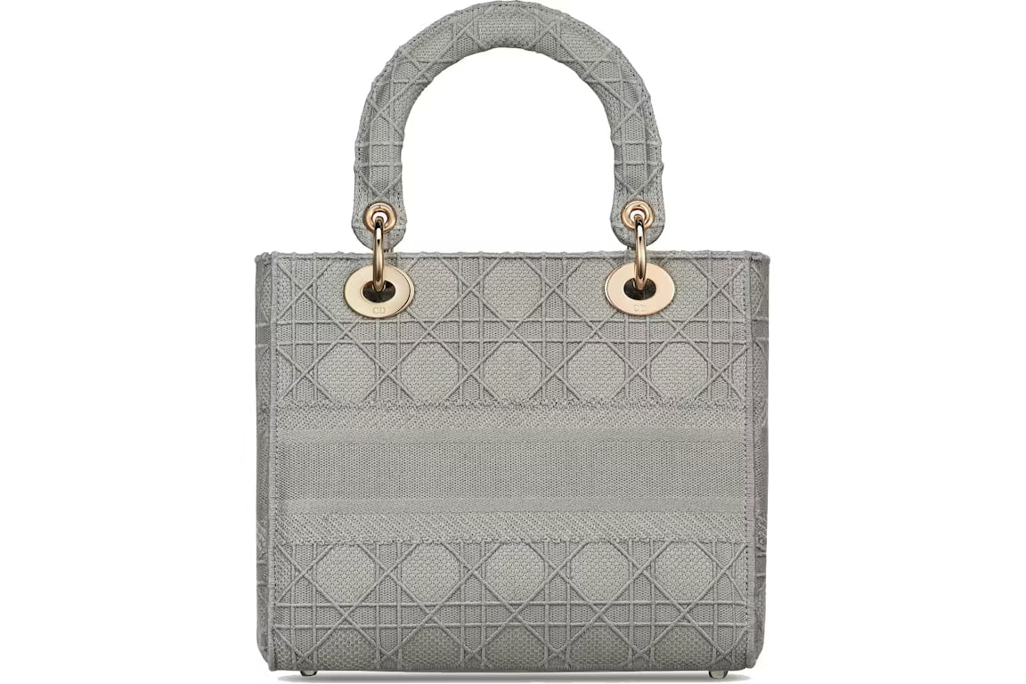 Dior Medium Lady D-Lite Bag Gray Cannage Embroidery